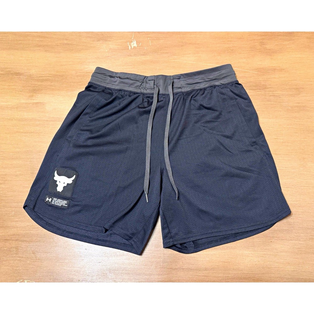 Under Armour Project Rock Iron Paradise Mens L Black Mesh Training Gym Shorts
